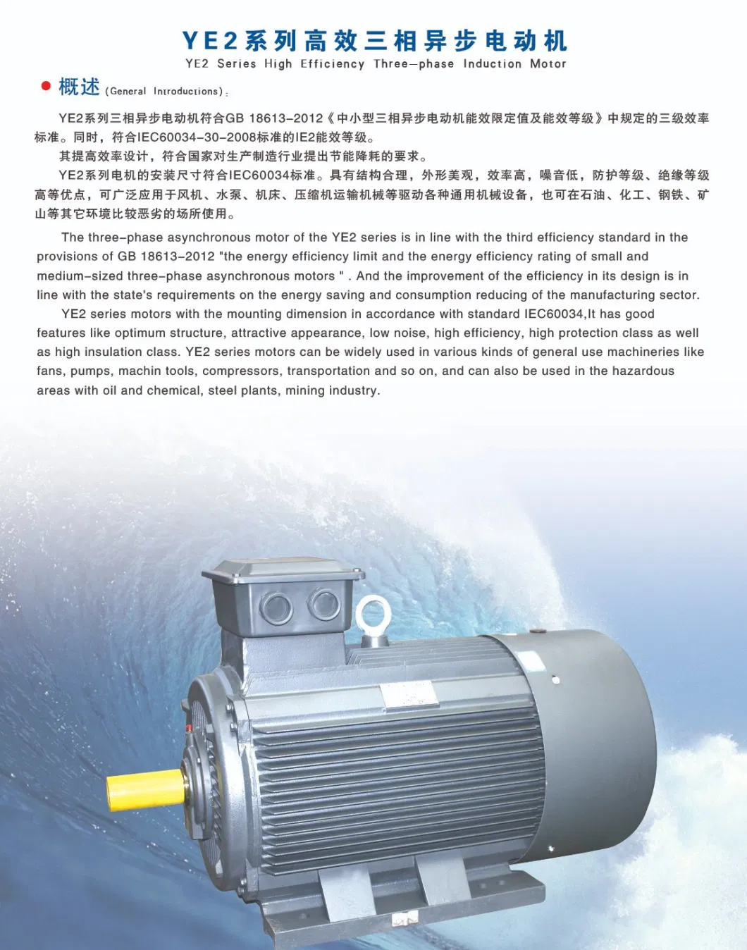 YE2series Three Phase AC Asynchronous Electric Motor for Water Pump